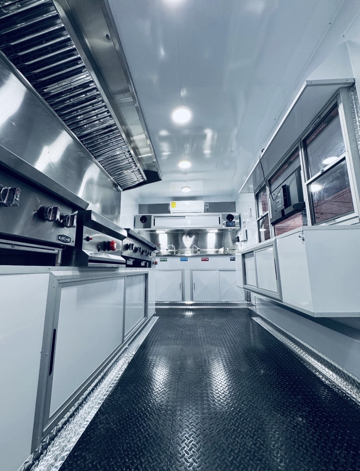Stainless steel food trailer kitchen interior